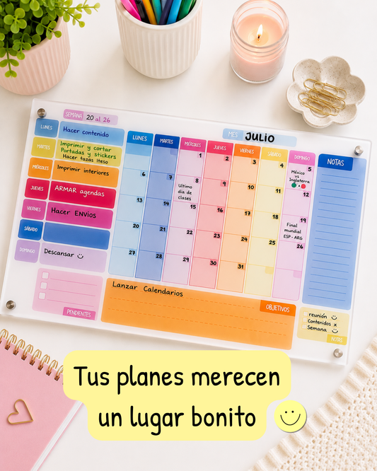 Calendario Acrílico 60 × 40 cm | Organizador Mensual para Pared